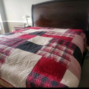 WOOLRICH Quilt King Patchwork 3pc Red Black Vintage Bedding Shams 108x92 Cabin